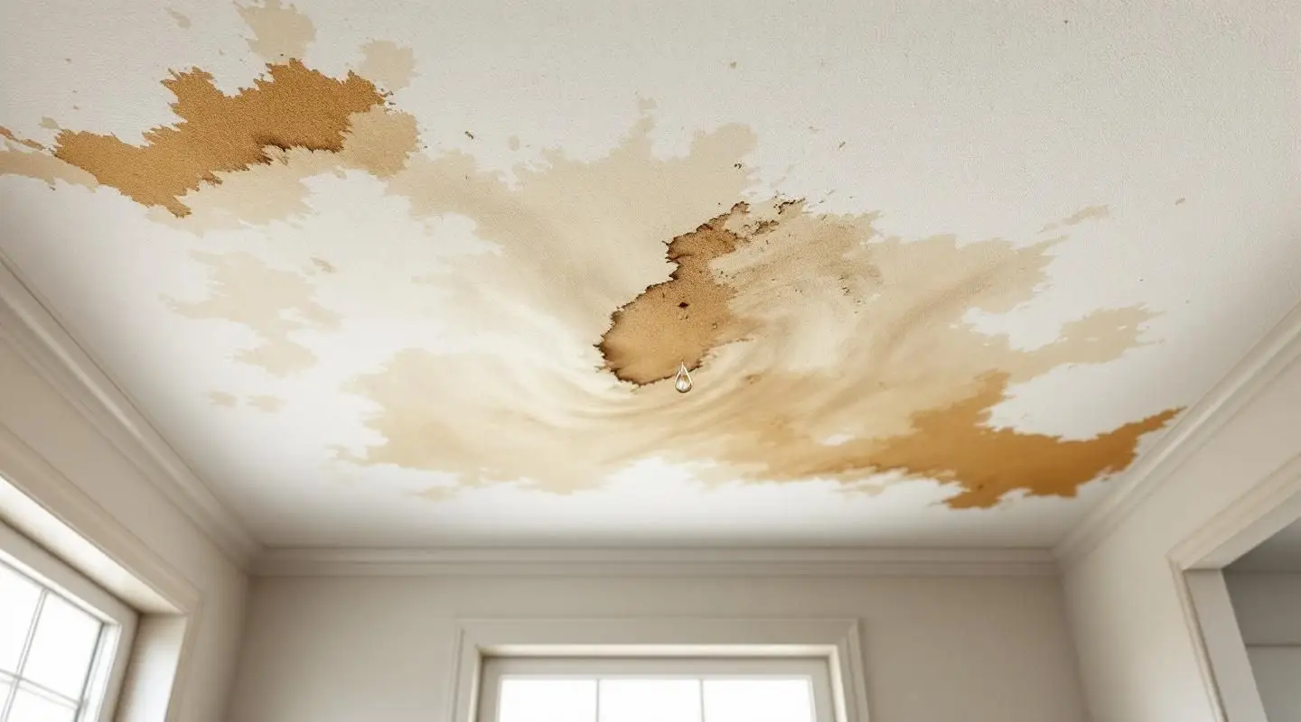 A professional restoration technician using advanced moisture detection sensors on a water-damaged ceiling in Kent.