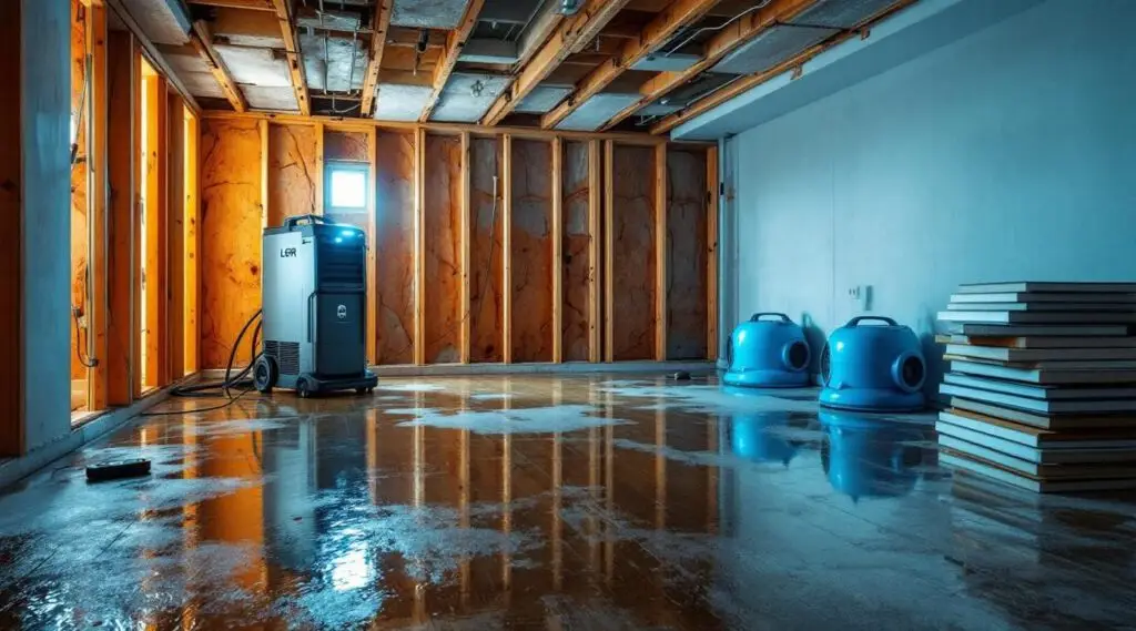 A professional restoration specialist performing water extraction in a Kent residence to prevent structural damage and mold growth.
